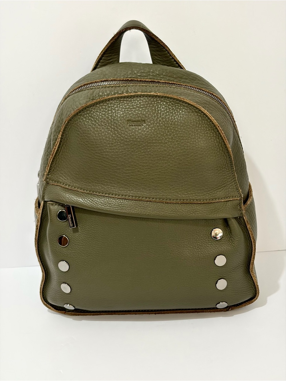 Hammitt  Large Leather Shane Backpack in Olive Green With Gunmetal Hardware - Picture 3 of 8